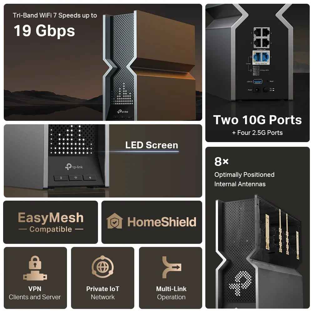 TP-LINK ARCHER BE800 | BE19000 TRI-BAND WI-FI 7 ROUTER WITH 4× 2.5G PORTS