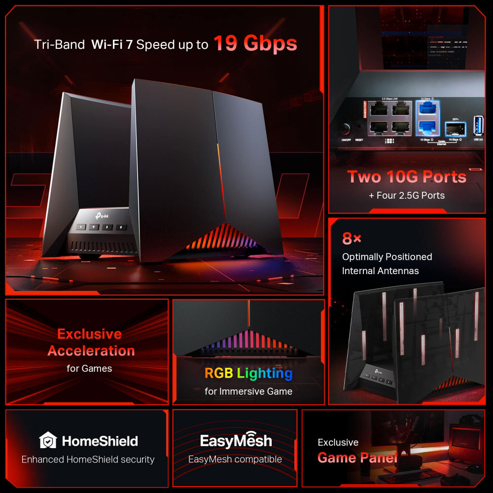 TP-LINK ARCHER GE800 | BE19000 TRI-BAND WI-FI 7 GAMING ROUTER