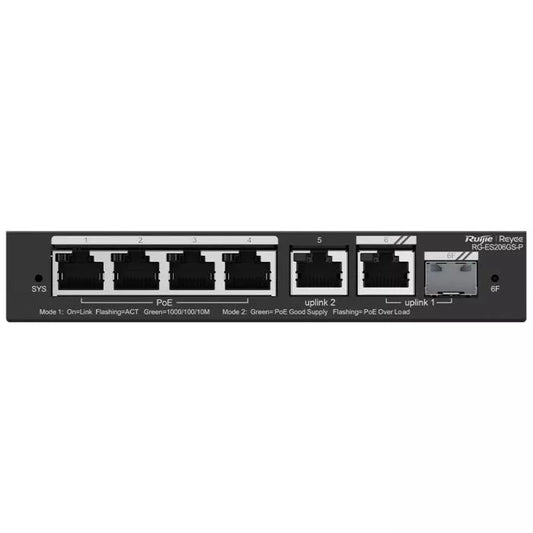 Reyee 6 Port Gigabit with 4 PoE 54W 1SFP Combo Port Smart Managed Switch.