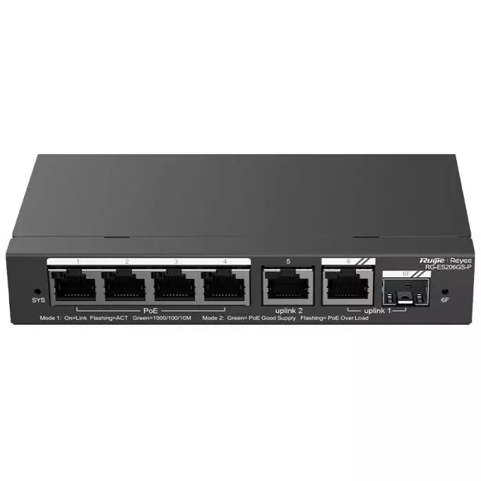 Reyee 6 Port Gigabit with 4 PoE 54W 1SFP Combo Port Smart Managed Switch.
