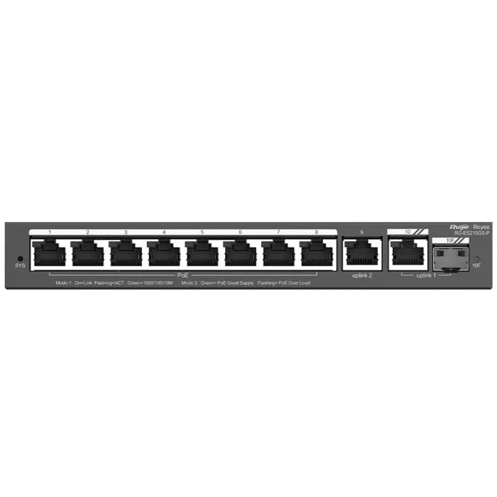 Reyee 10 Port Gigabit with 8 PoE 120W 1SFP Combo Port Smart Managed Switch.