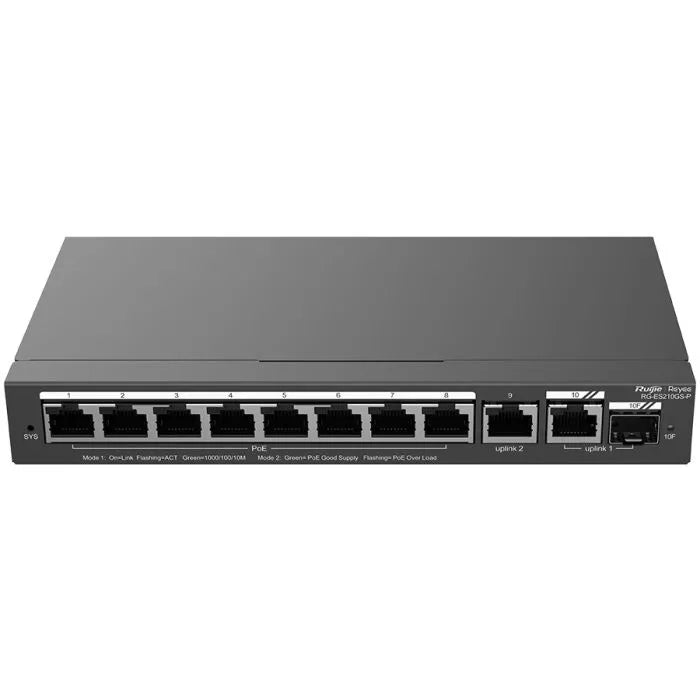 Reyee 10 Port Gigabit with 8 PoE 120W 1SFP Combo Port Smart Managed Switch.